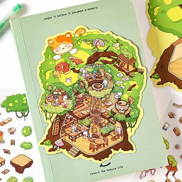 Fantasy Post Town DIY 3D Scene Stickers 4 Cute Miniature Scenes(S)