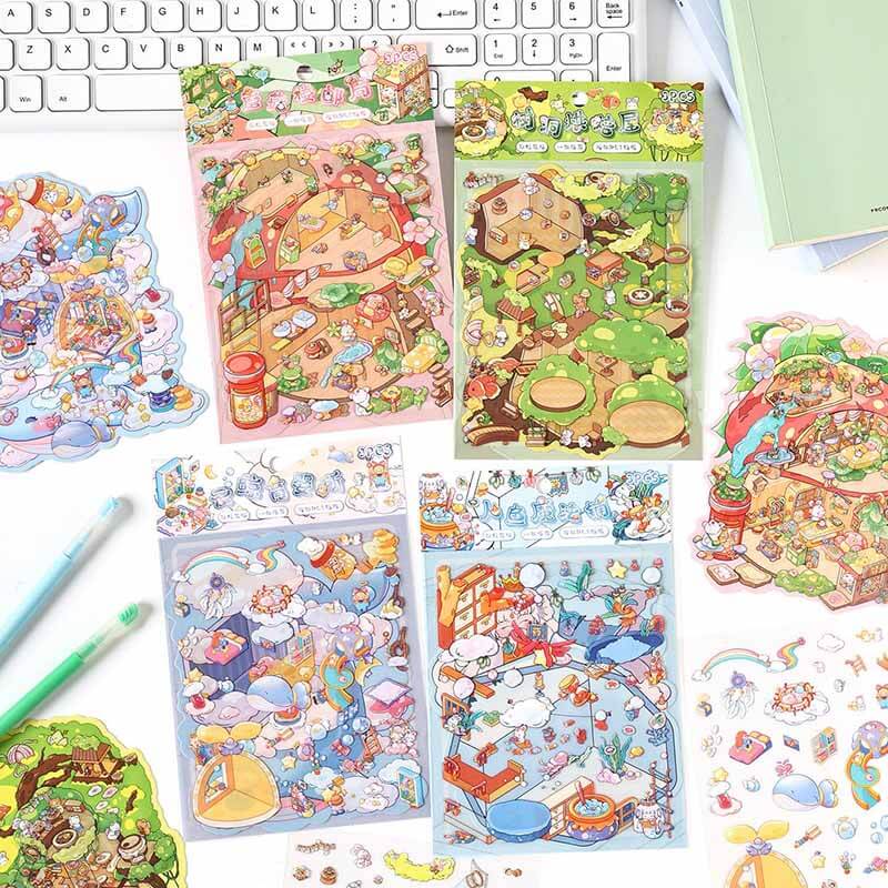 Fantasy Post Town DIY 3D Scene Stickers 4 Cute Miniature Scenes(S)