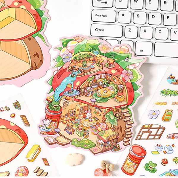 Fantasy Post Town DIY 3D Scene Stickers 4 Cute Miniature Scenes(S)