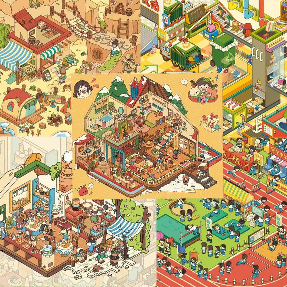 Fantasy Gathering DIY 3D Scene Stickers 5 Cute Miniature Scenes(L)