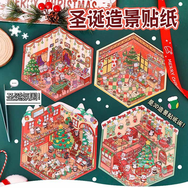 Festive Feast DIY 3D Scene Stickers 4 Cute Miniature Scenes(S)
