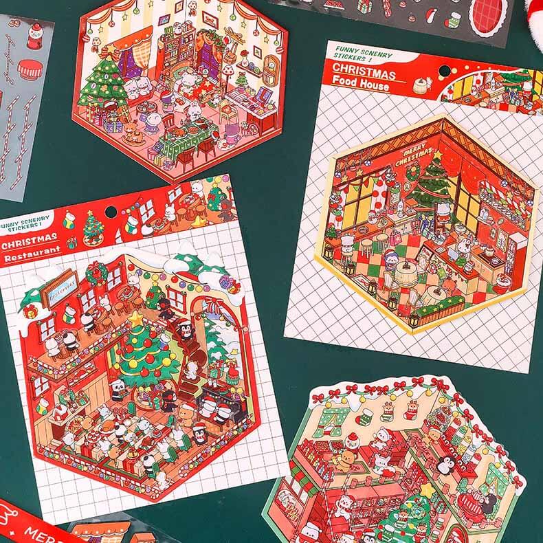 Festive Feast DIY 3D Scene Stickers 4 Cute Miniature Scenes(S)
