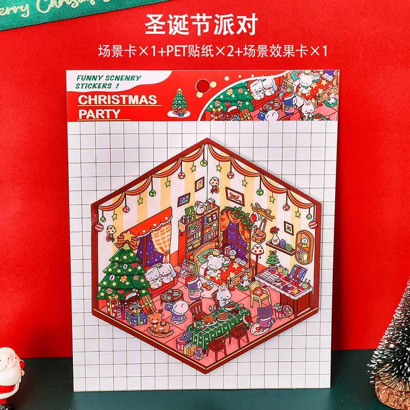 Festive Feast DIY 3D Scene Stickers 4 Cute Miniature Scenes(S)