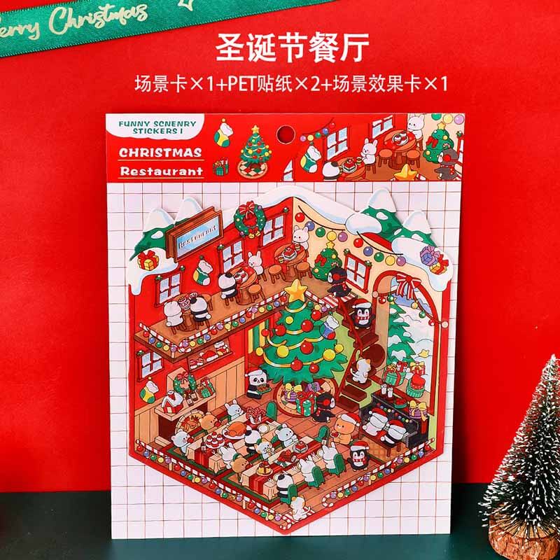 Festive Feast DIY 3D Scene Stickers 4 Cute Miniature Scenes(S)