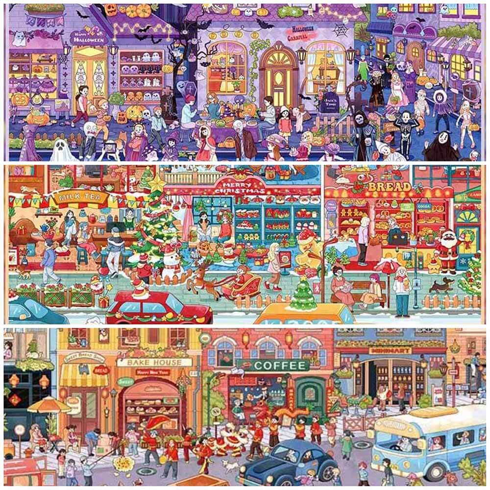 Festive Streets DIY 3D Scene Stickers 3 Cute Miniature Scenes(L)
