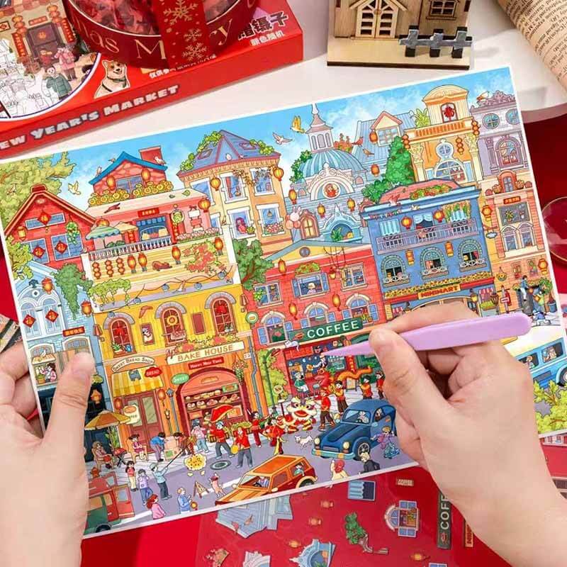 Festive Streets DIY 3D Scene Stickers 3 Cute Miniature Scenes(L)