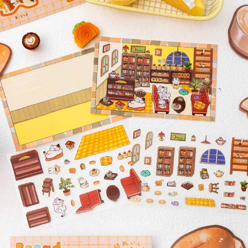 Flavors & Pages(Set of 4) DIY 3D Scene Stickers Cute Miniature Scenes