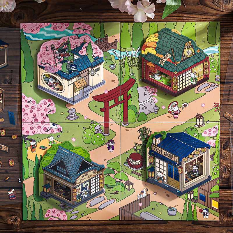 Flavors of Japan DIY 3D Scene Stickers 4 Cute Miniature Scenes (S)