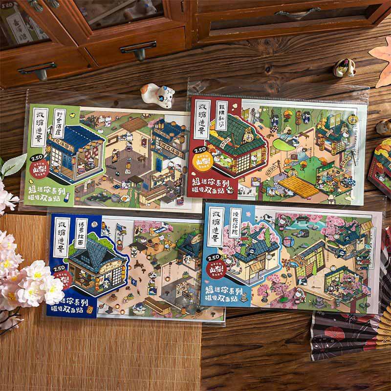 Flavors of Japan DIY 3D Scene Stickers 4 Cute Miniature Scenes (S)