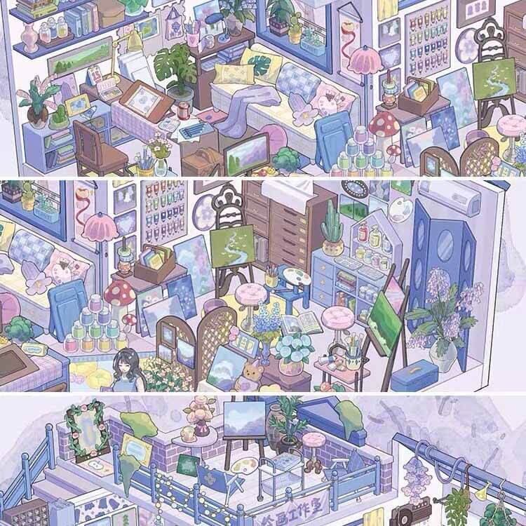Floral Day DIY 3D Scene Stickers With Guide Lines(M)