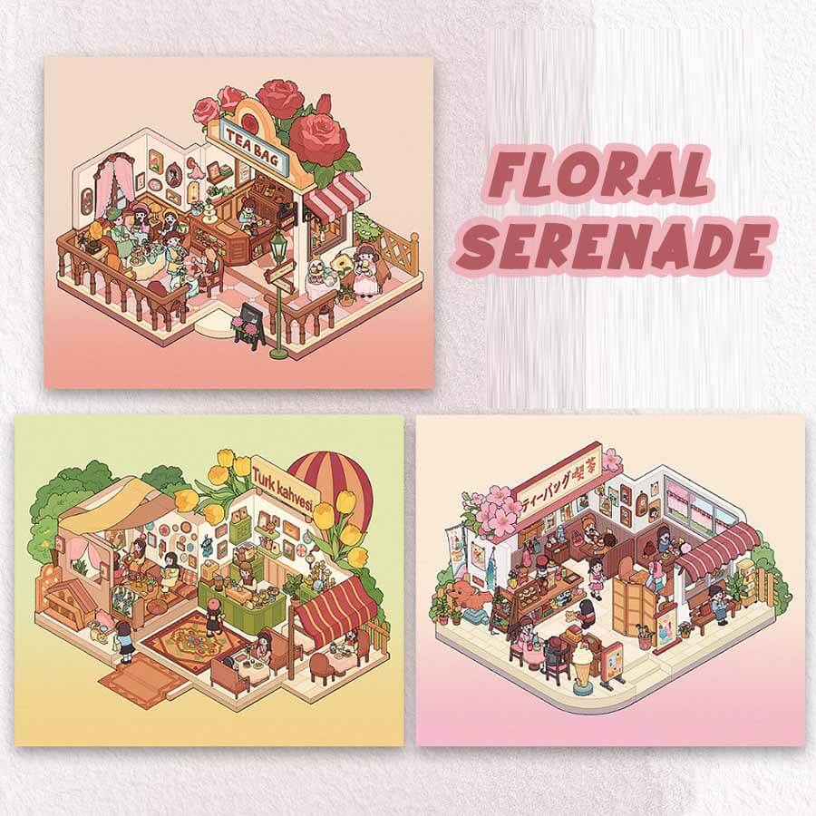 Floral Serenade DIY 3D Scene Stickers 3 Cute Miniature Scenes(L)