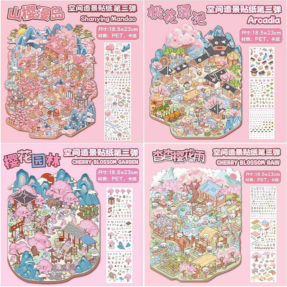Floral Serenity 3D Sticker Collection 4 Cute Miniature Scenes
