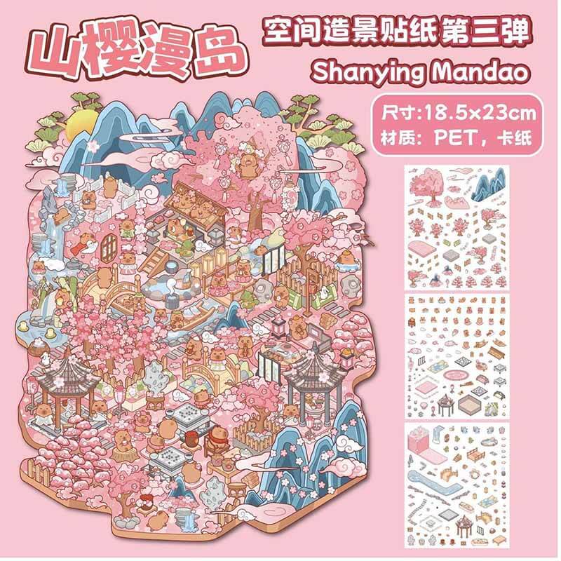 Floral Serenity 3D Sticker Collection 4 Cute Miniature Scenes