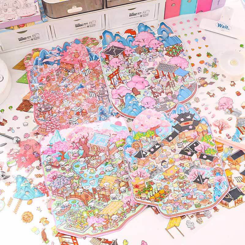 Floral Serenity 3D Sticker Collection 4 Cute Miniature Scenes