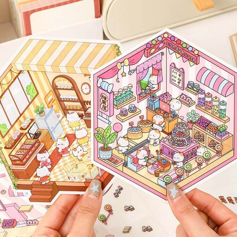 Fluffy Sweet Haven DIY 3D Scene Stickers 4 Cute Miniature Scenes(S)