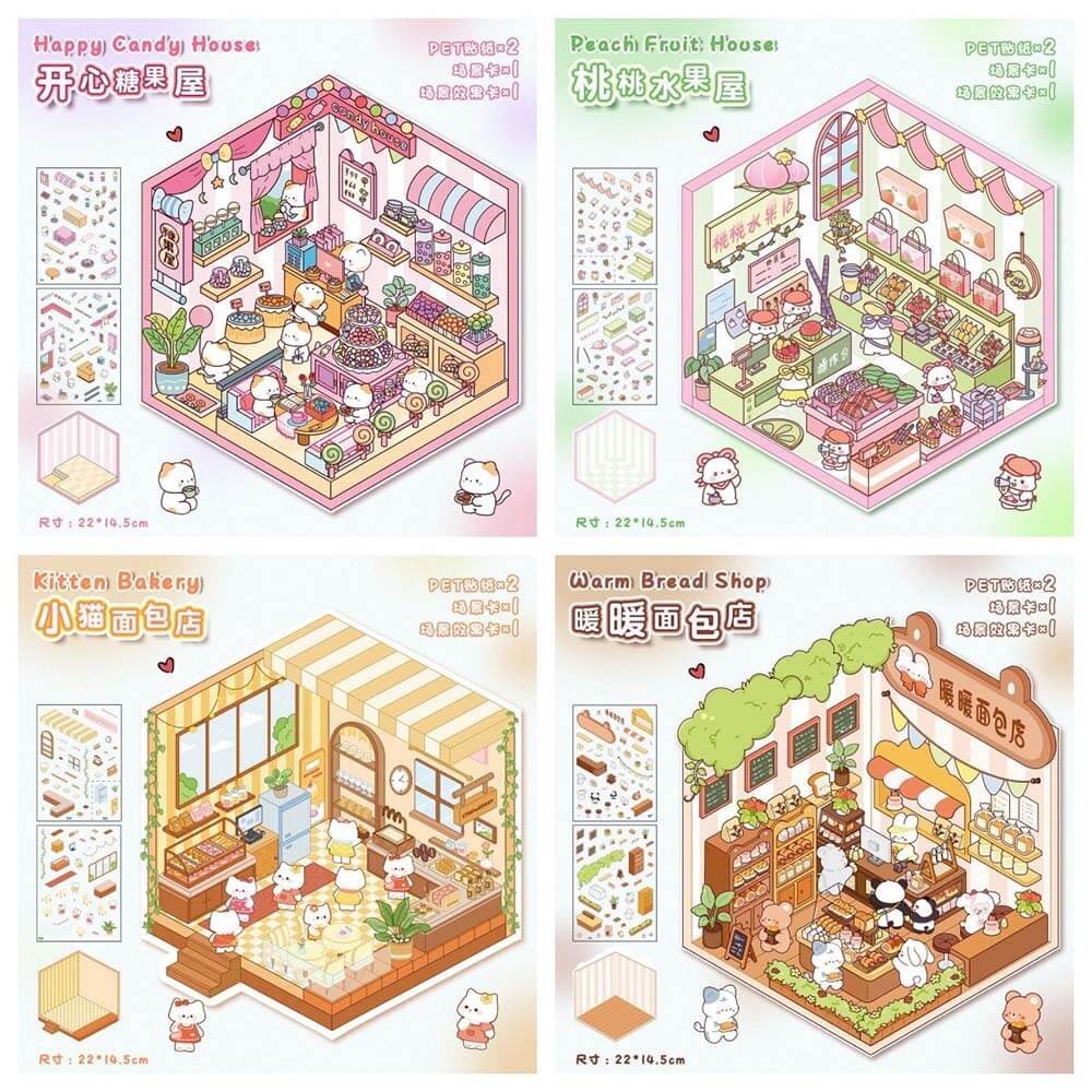 Fluffy Sweet Haven DIY 3D Scene Stickers 4 Cute Miniature Scenes(S)