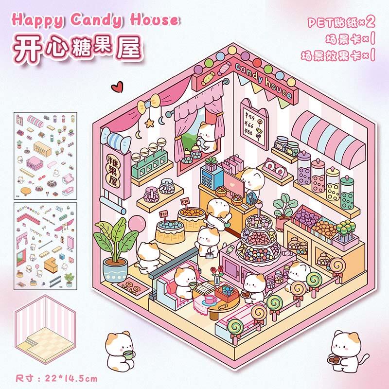 Fluffy Sweet Haven DIY 3D Scene Stickers 4 Cute Miniature Scenes(S)
