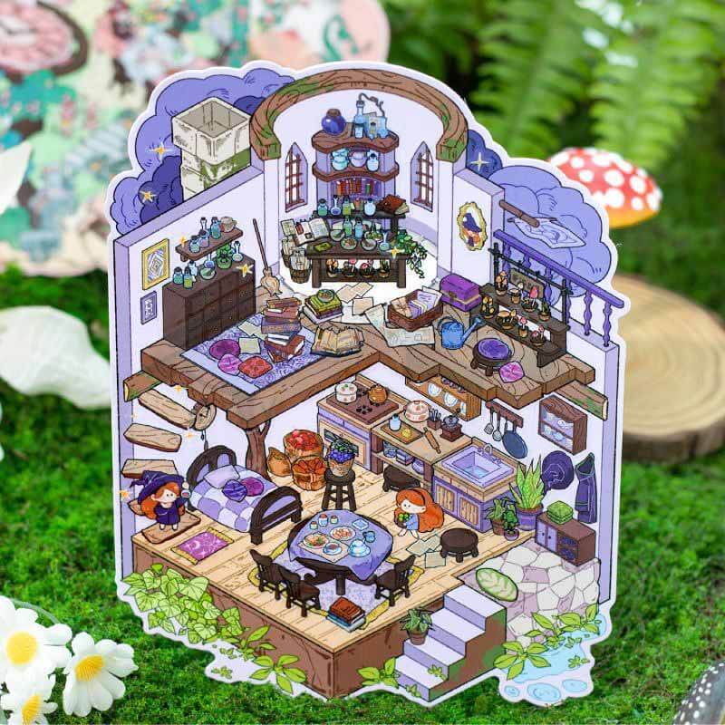 Fogwood Fable DIY 3D Scene Stickers 4 Cute Miniature Scenes(S)