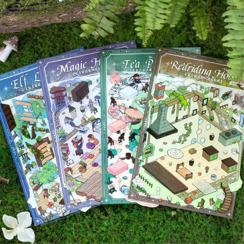 Fogwood Fable DIY 3D Scene Stickers 4 Cute Miniature Scenes(S)