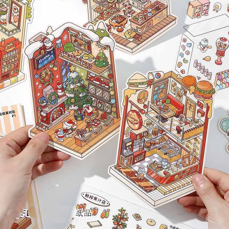 Food Zone Book(Set of 6) DIY 3D Scene Stickers Cute Miniature Scenes(S)