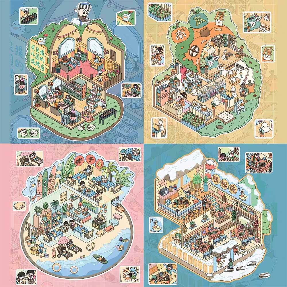 Gourmet Collection DIY 3D Scene Stickers - 4 Cute Miniature Scenes(M)