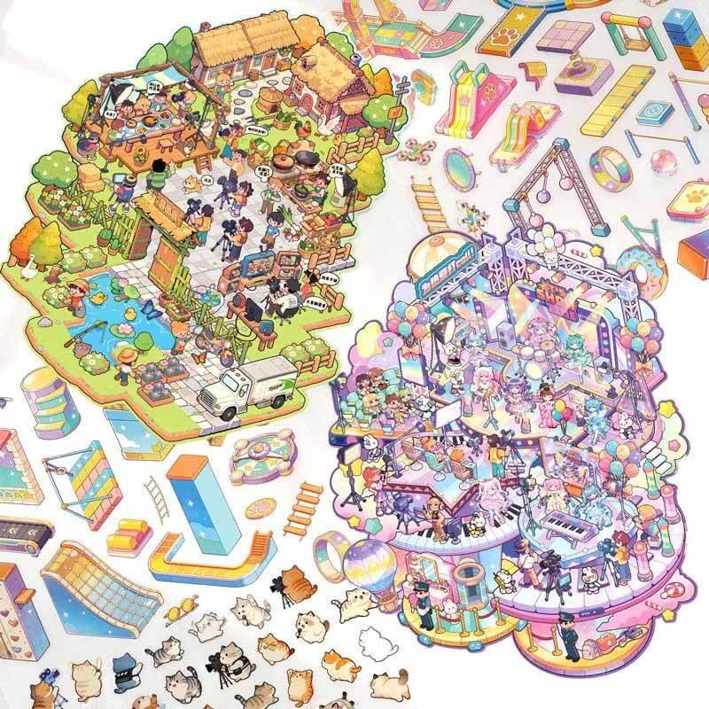 Fun Challenge Zone DIY 3D Scene Stickers 4 Cute Scenes(L)