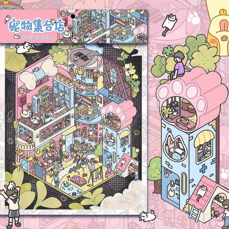 Fun Collection DIY 3D Scene Stickers 2 Cute Miniature Scenes(L)