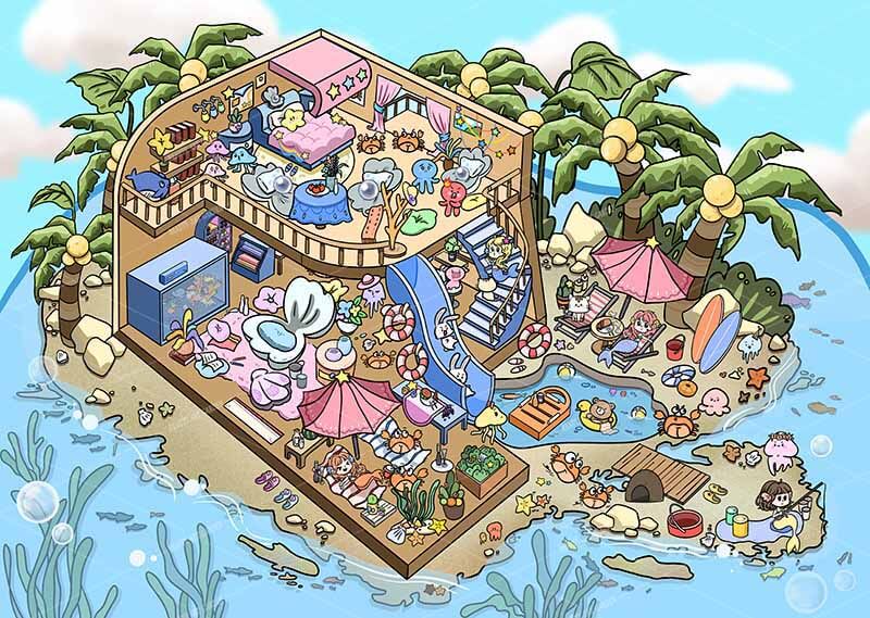 Funky Island Files DIY 3D Scene Stickers 3 Cute Miniature Scenes(XL)