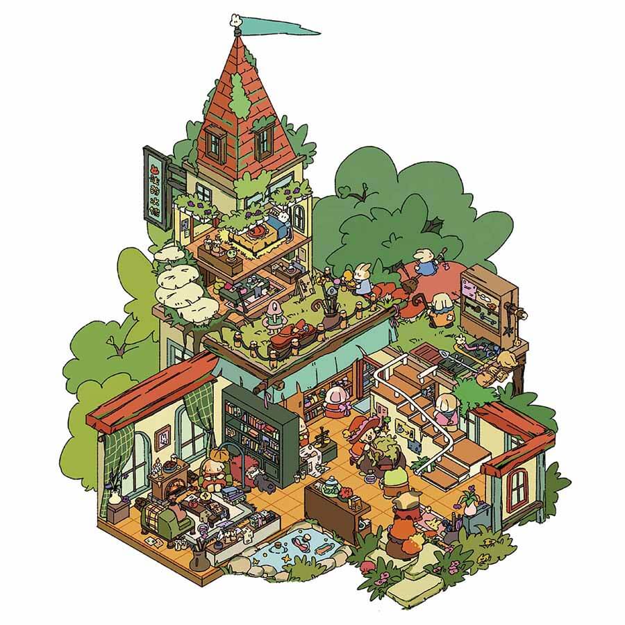 Magic Potion Shop DIY 3D Scene Stickers 4 Cute Miniature Scenes(L)