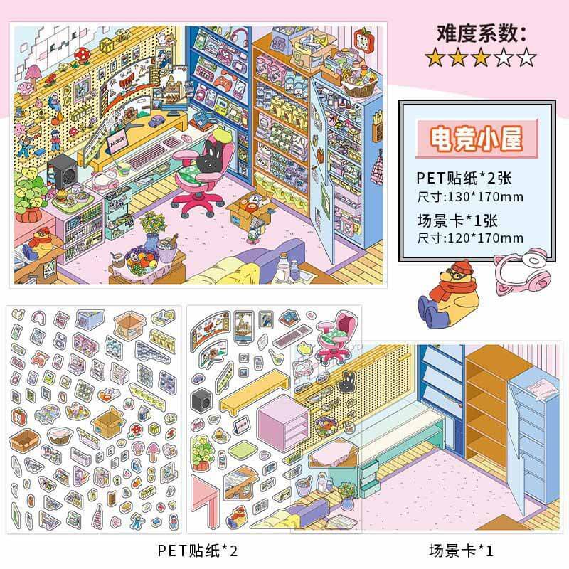 Gaming Cottage DIY 3D Scene Stickers 4 Cute Scenes(S)