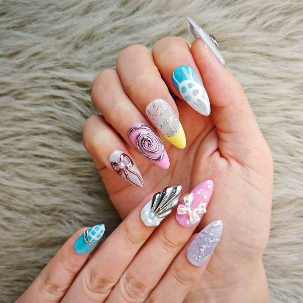 Art Garden Press On Nails Gemstone Wave 28