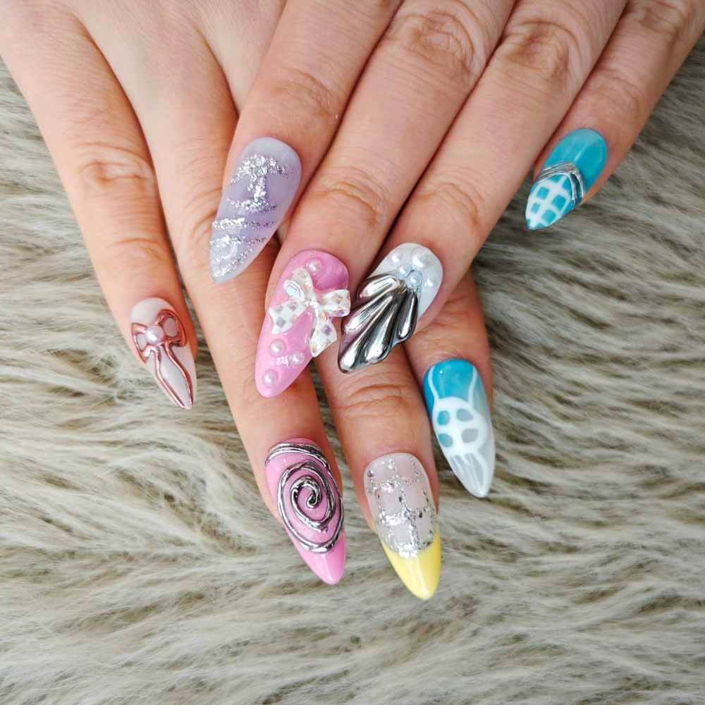 Art Garden Press On Nails Gemstone Wave 28