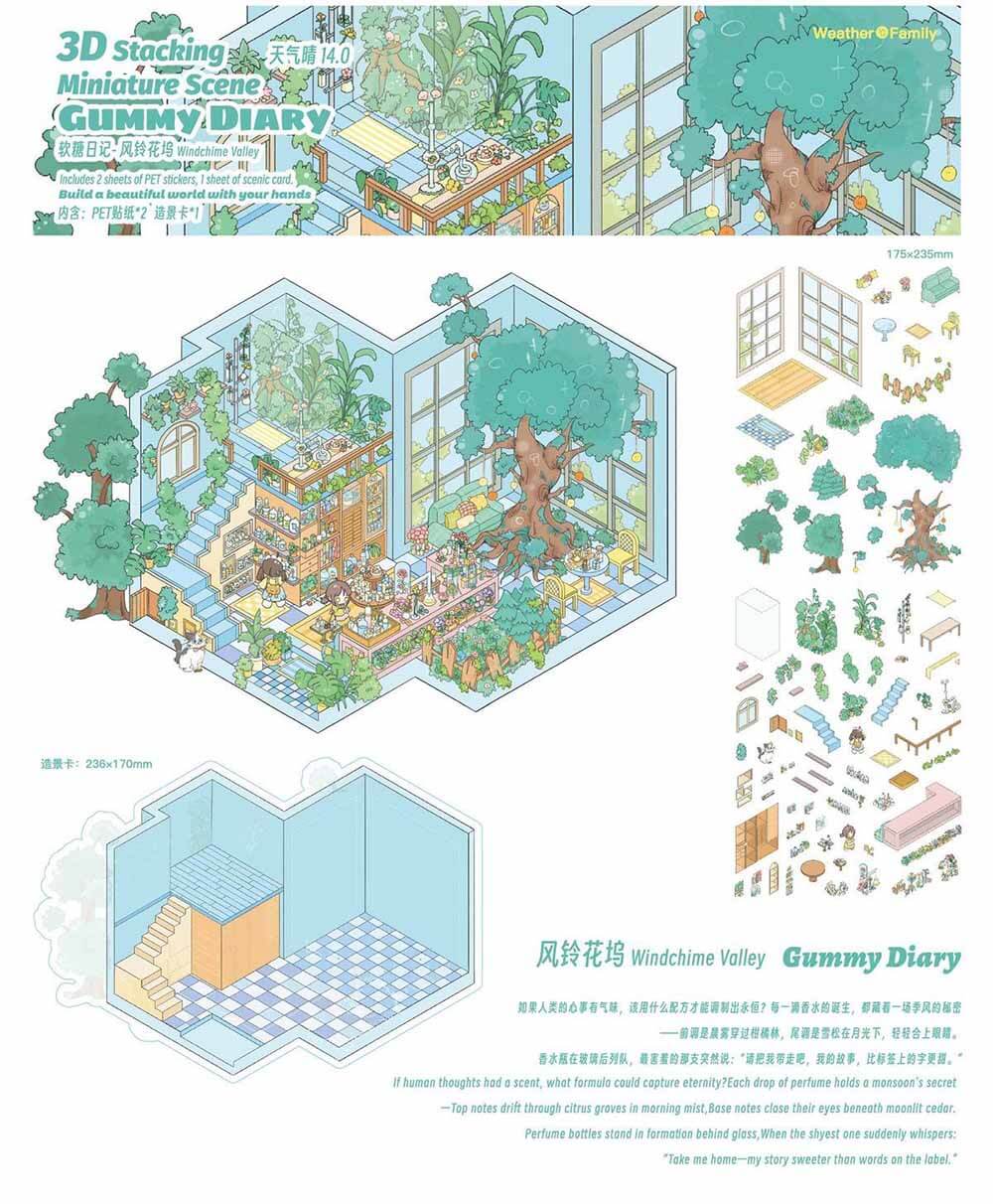 Whispering Garden DIY 3D Scene Stickers 3 Cute Miniature Scenes(L)