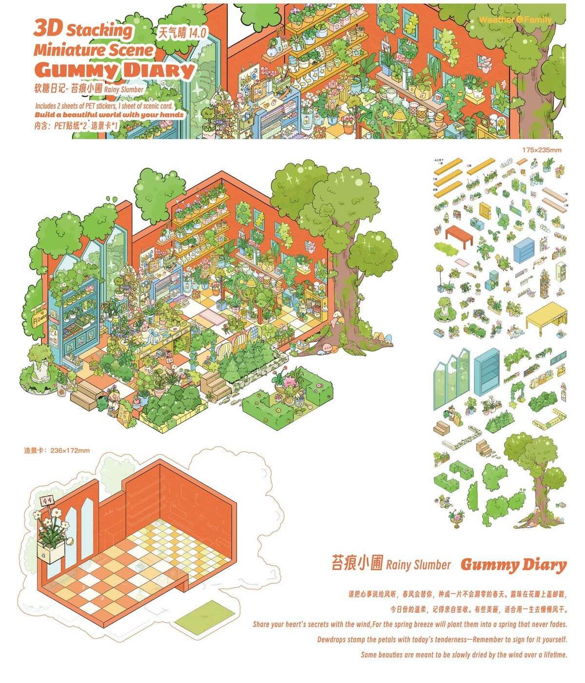 Whispering Garden DIY 3D Scene Stickers 3 Cute Miniature Scenes(L)