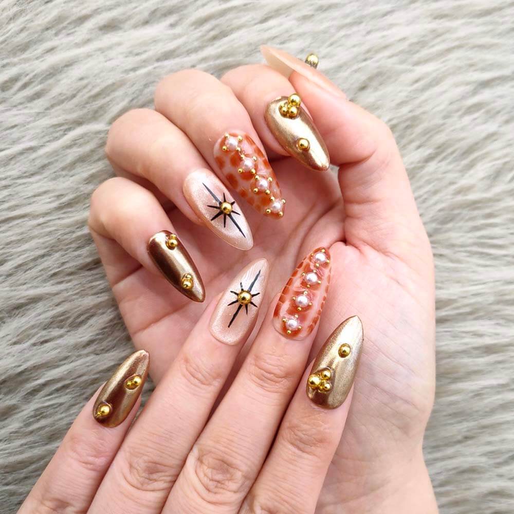 Art Garden Press On Nails Golden Cat Eye 153