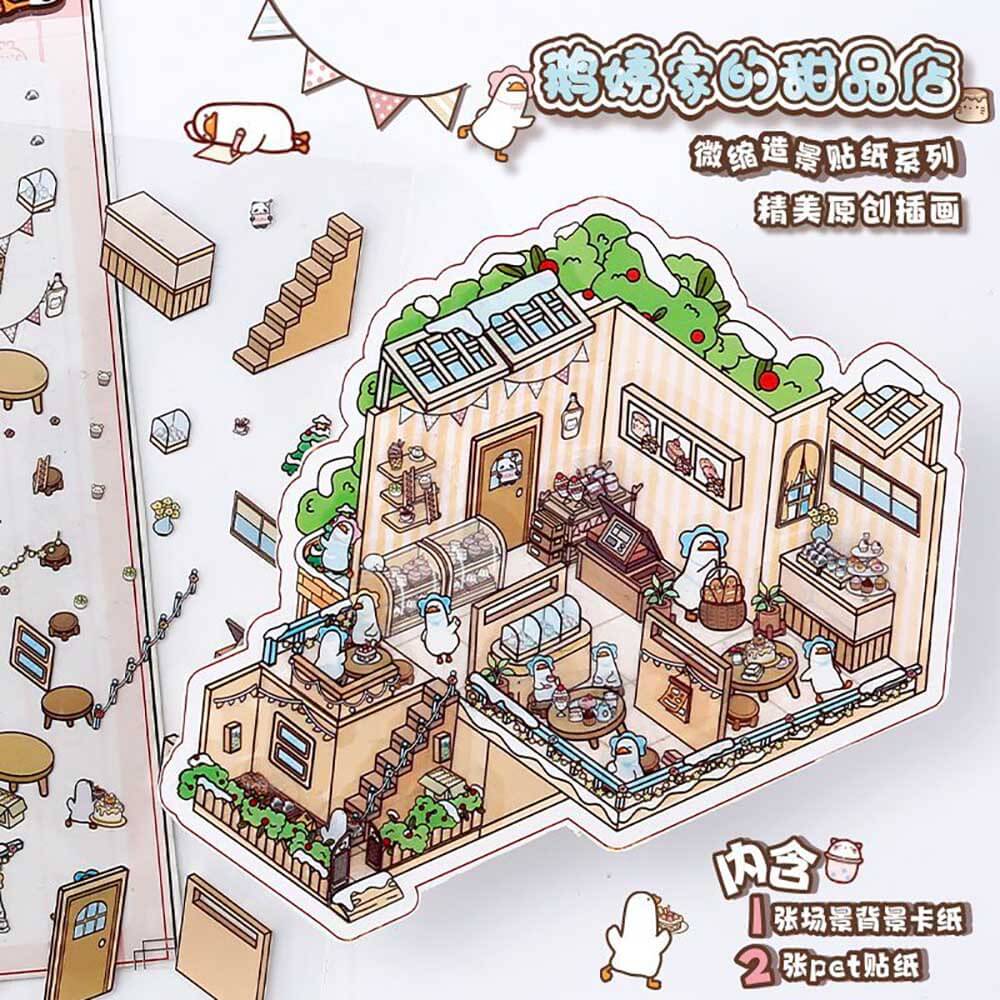 Cute Store 1.0 DIY Autocollants de scène 3D : 4 scènes miniatures mignonnes