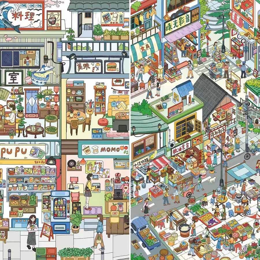 Green Light Street DIY 3D Scene Stickers 4 Cute Miniature Scenes(M&L)