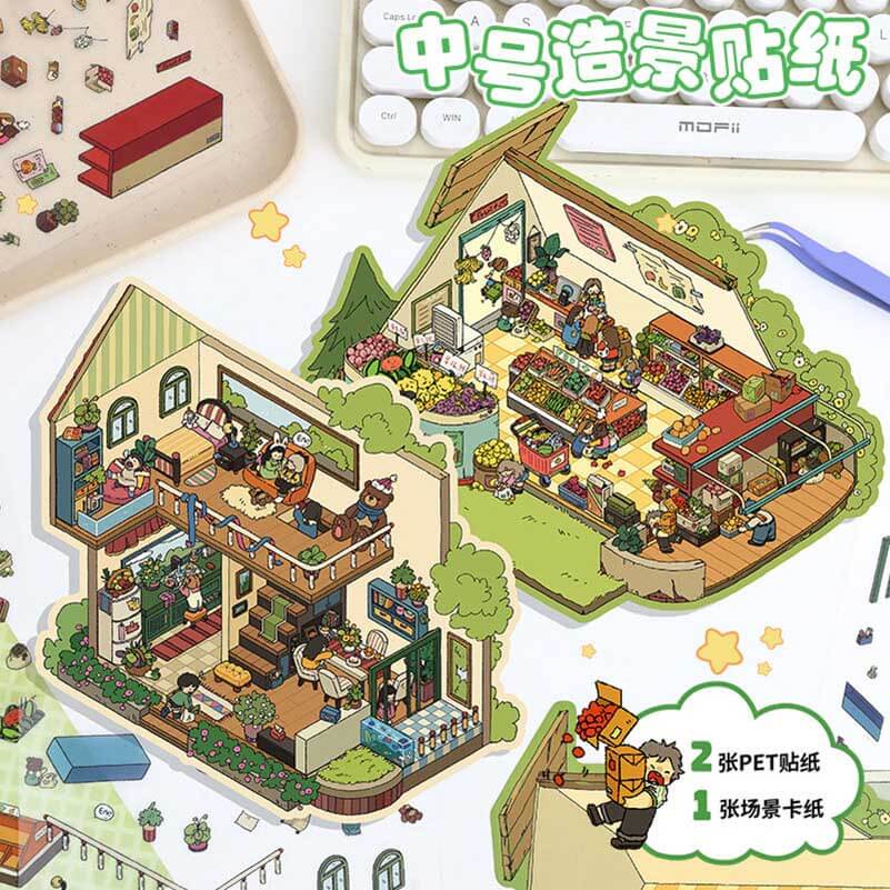 Happy Farm DIY 3D Scene Stickers 4 Cute Miniature Scenes(L)