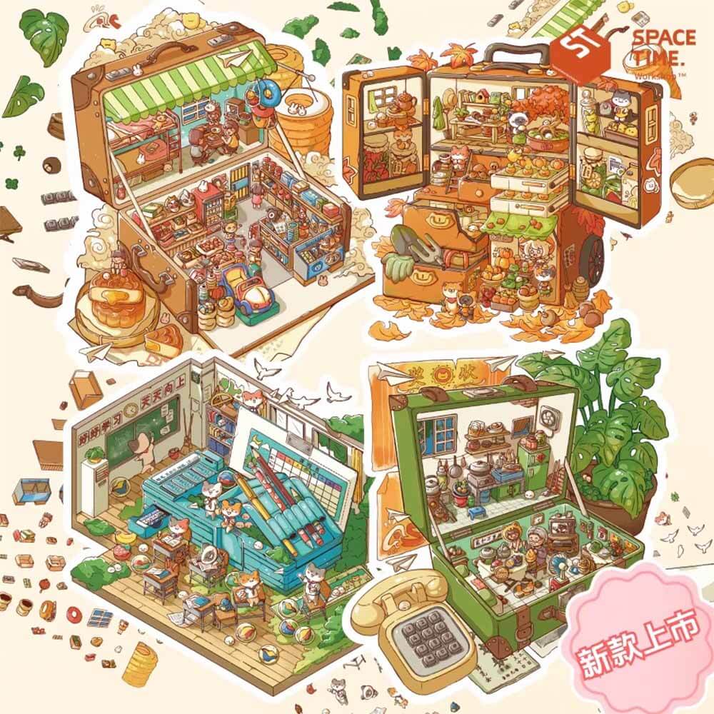 Happy Childhood DIY 3D Scene Stickers 4 Adorable Miniature Scenes(M)
