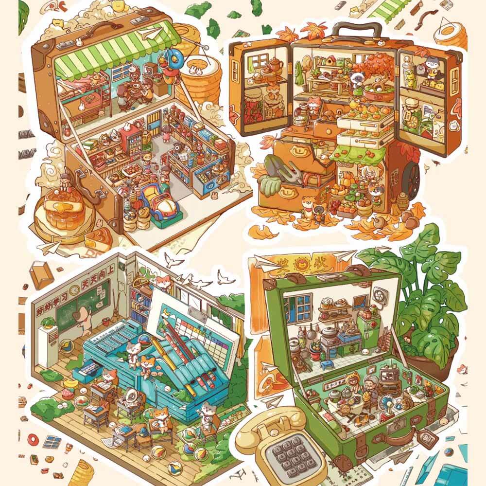 Happy Childhood DIY 3D Scene Stickers 4 Adorable Miniature Scenes(M)