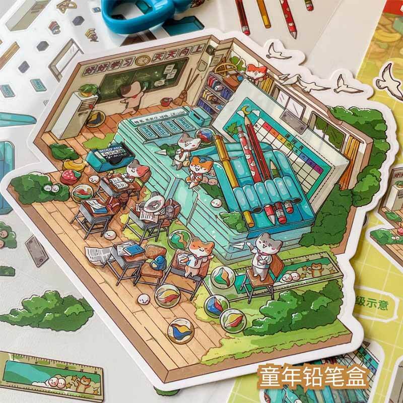 Happy Childhood DIY 3D Scene Stickers 4 Adorable Miniature Scenes(M)