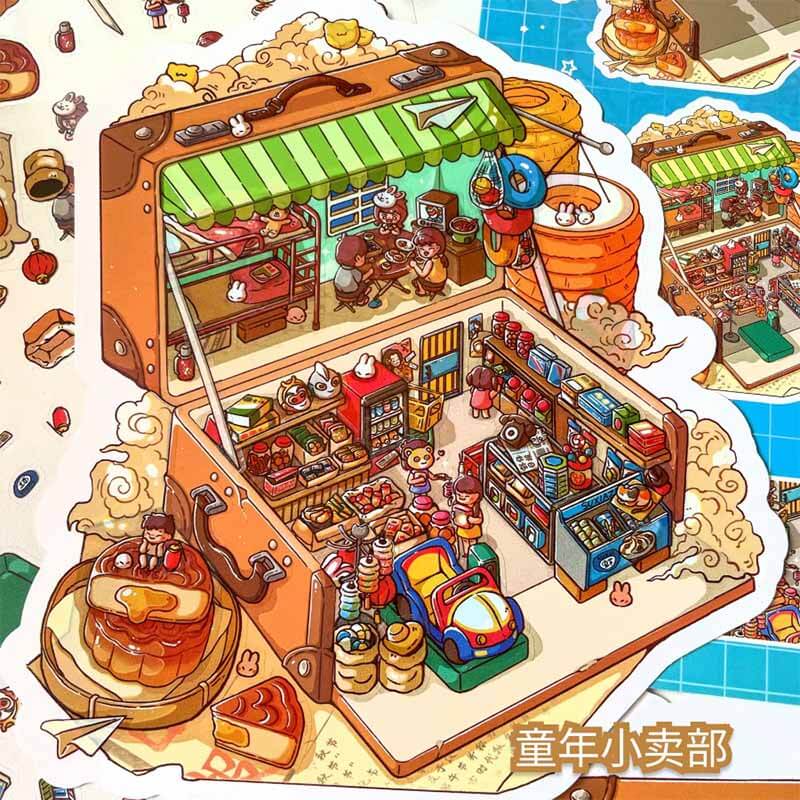 Happy Childhood DIY 3D Scene Stickers 4 Adorable Miniature Scenes(M)