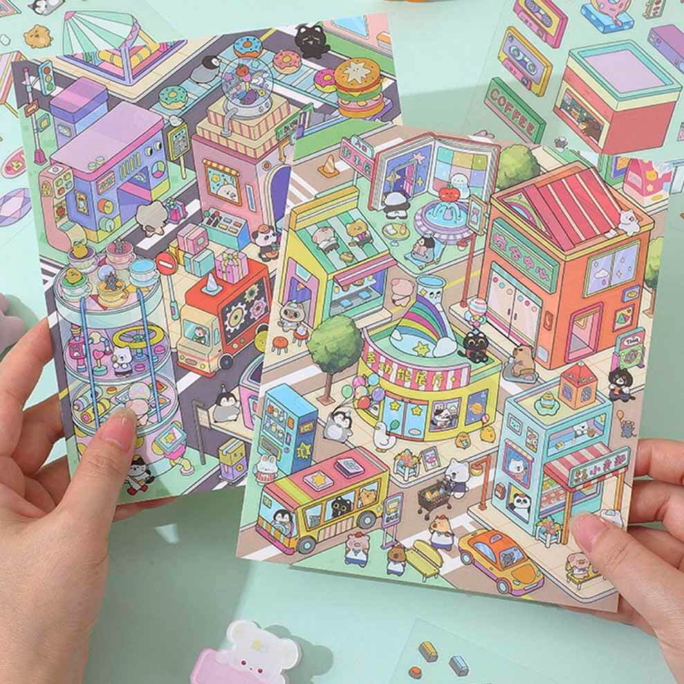 Happy Town Life DIY 3D Scene Stickers 4 Cute Miniature Scenes (M)