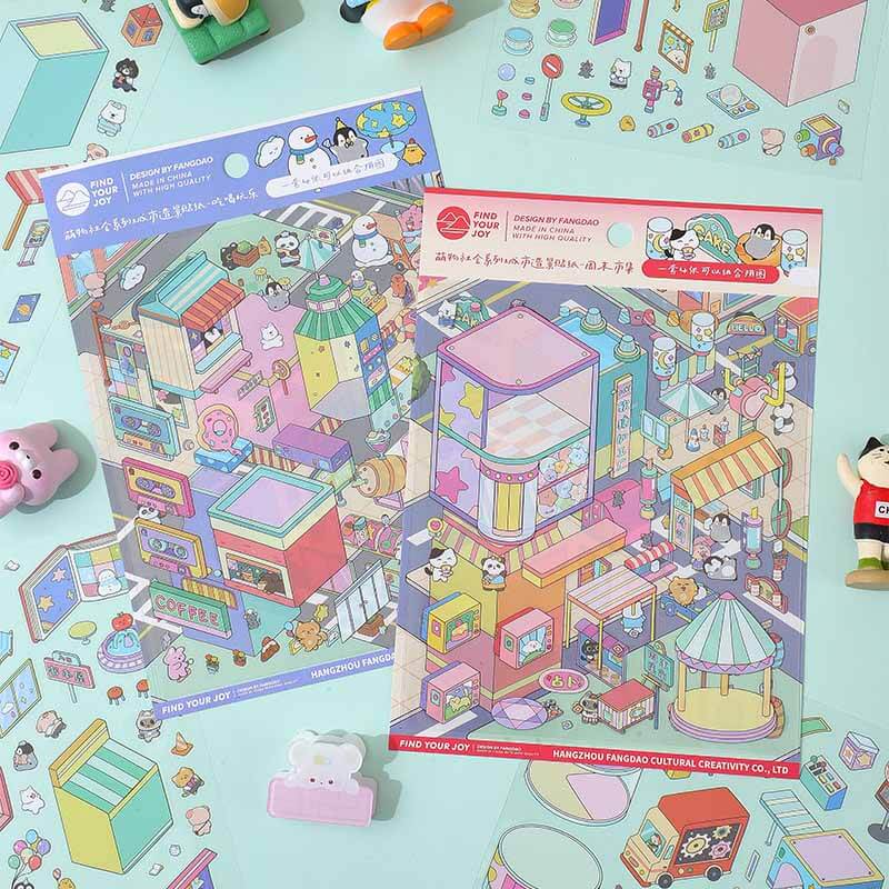 Happy Town Life DIY 3D Scene Stickers 4 Cute Miniature Scenes (M)