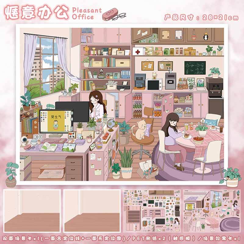 Easy Workday DIY 3D Scene Stickers 2 Cute Miniature Scenes(L)
