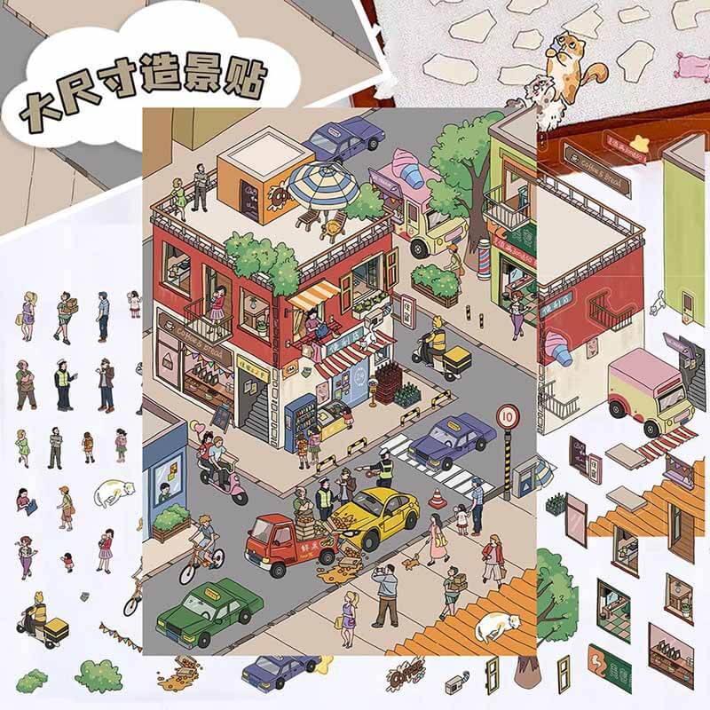 Slow Town Days DIY 3D Scene Stickers 3 Cute Miniature Scenes(L)