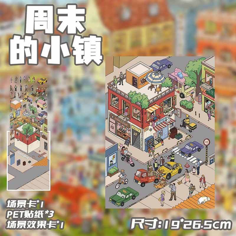 Slow Town Days DIY 3D Scene Stickers 3 Cute Miniature Scenes(L)