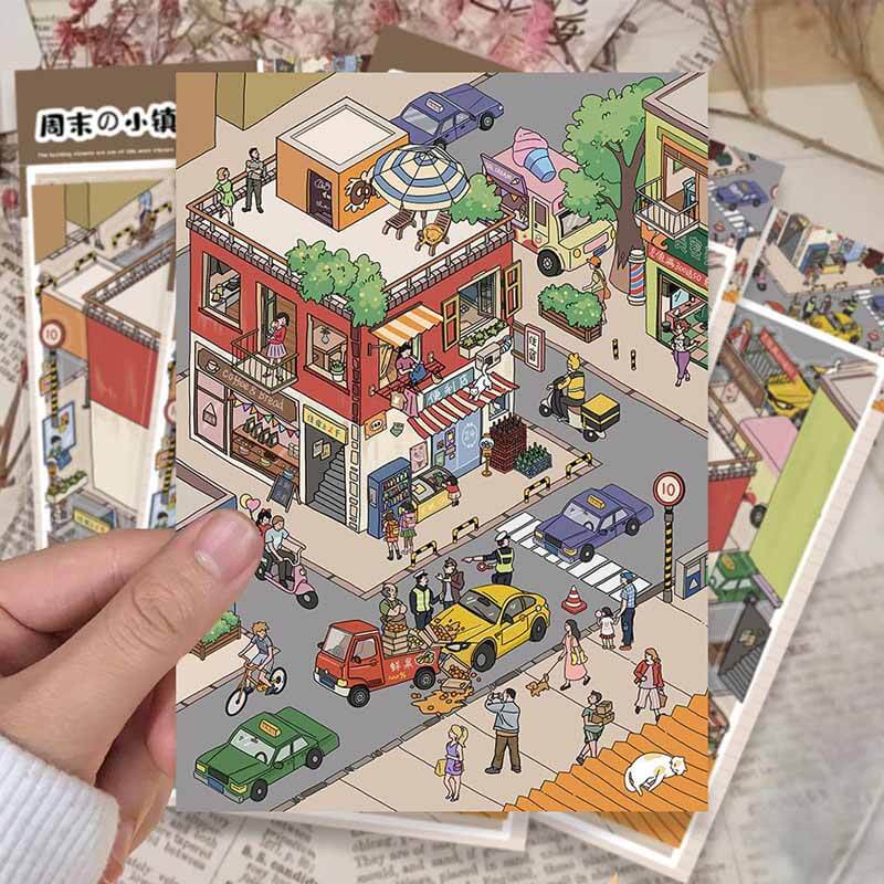 Slow Town Days DIY 3D Scene Stickers 3 Cute Miniature Scenes(L)