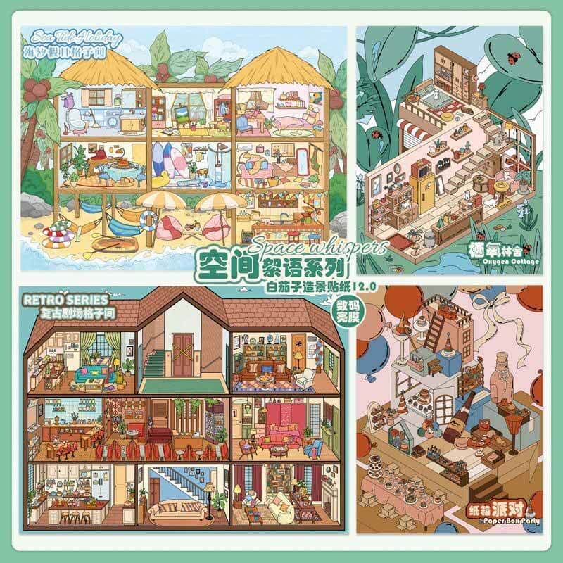 Holiday Studio Rooms DIY 3D Scene Stickers 4 Cute Scenes(L)