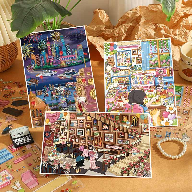 Holiday Wishe DIY 3D Scene Stickers 3 Cute Miniature Scenes(L)